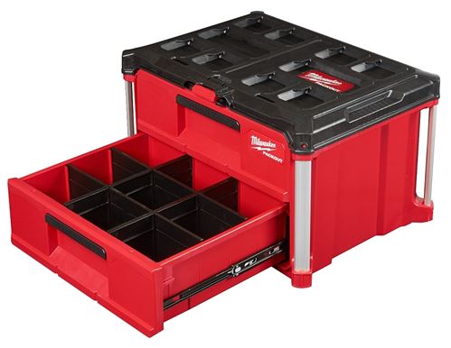 Milwaukee PACKOUT 48-22-8442 Tool Box, 50 lb, Polypropylene, Black/Red, 22.2 in L x 16.3 in W x 14.3 in H Outside