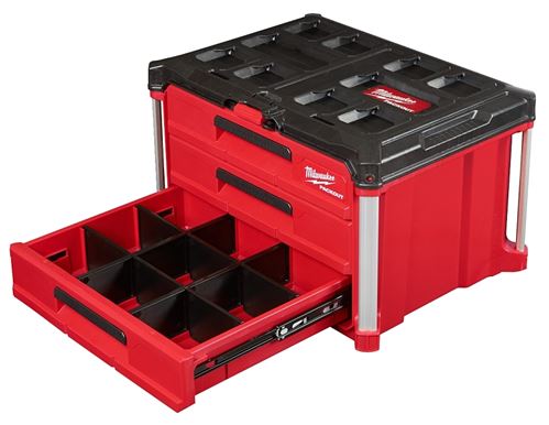 Milwaukee PACKOUT 48-22-8443 Tool Box, 50 lb, Polypropylene, Black/Red, 22.2 in L x 16.3 in W x 14.3 in H Outside