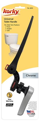 Korky 6055BP Toilet Flush Handle, Front, Neo-Angle, Side Mounting, 8 in L Flush Arm, Metal/Plastic, Chrome