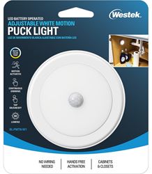 Westek BL-PMTN-W1T Motion Activated Puck Light, AA Battery, LED Lamp, 80 Lumens, 3000, 4000, 5000 K Color Temp