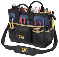 CLC Tool Works PB1563 Tote Tool Bag, 16 in W, 8 in D, 12 in H, 23-Pocket, Polyester, Black/Blue