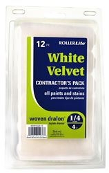 RollerLite White Velvet 4EWV025-12 Mini Roller Cover, 1/4 in Thick Nap, 4 in L, Dralon Fabric Cover, White  
