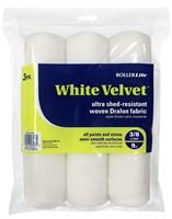 RollerLite White Velvet 9WV038-3PK Roller Cover, 3/8 in Thick Nap, 9 in L, Dralon Fabric Cover, White 