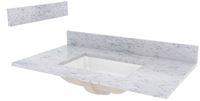 CRAFT + MAIN ST37228CWR Vanity Top, 22 in OAL, 37 in OAW, Marble, Carrara White, Undermount Sink, 1-Bowl, Rectangular Bowl