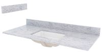 CRAFT + MAIN ST49228CWR Vanity Top, 22 in OAL, 49 in OAW, Marble, Carrara White, Undermount Sink, 1-Bowl, Rectangular Bowl