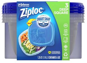 Ziploc 00831 Food Container, 32 oz, Plastic, Transparent, 6 in L, 6 in W, 6 in H