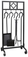 Simple Spaces T58993BK Fireplace Tool Set, Tools with Stand, Steel, Black, Powder Coated, 5-Piece