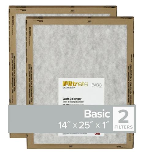 Filtrete FPL04-2PK-24 Flat Panel Air Filter, 25 in L, 14 in W, 2 MERV, For: Air Conditioner, Furnace and HVAC System  24 Pack