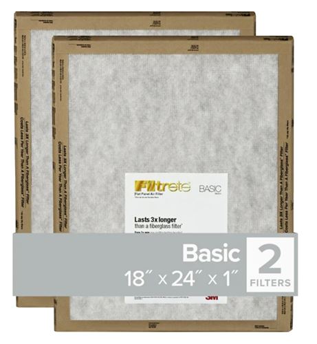 Filtrete FPL21-2PK-24 Flat Panel Air Filter, 24 in L, 18 in W, 2 MERV, For: Air Conditioner, Furnace and HVAC System  24 Pack
