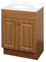 Zenna Home RBC24KK 2-Door Raised Panel Vanity with Top, Wood, Oak, Cultured Marble Sink, White Sink