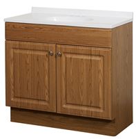 Zenna Home RBC36KK 2-Door Raised Panel Vanity with Top, Wood, Oak, Cultured Marble Sink, White Sink