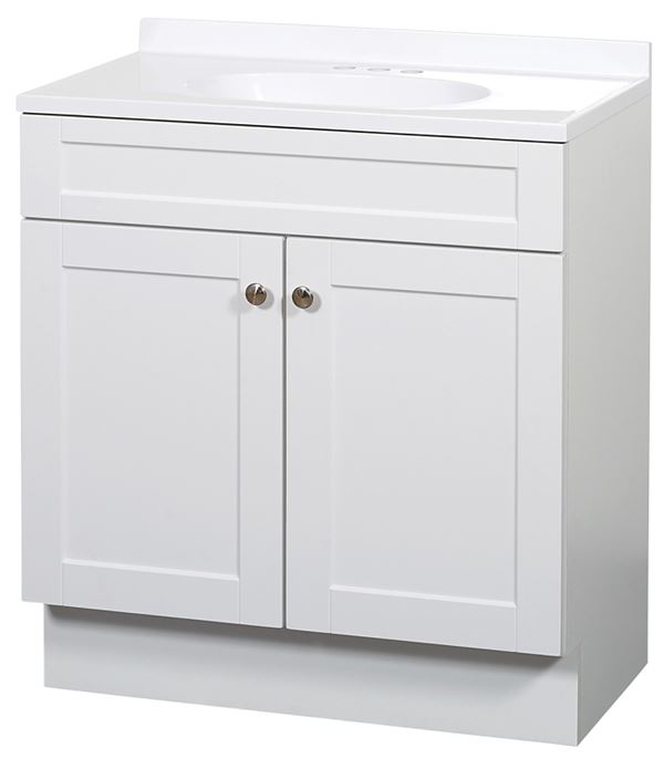 Zenna Home SBC30WW 2-Door Shaker Vanity with Top, Wood, White, Cultured Marble Sink, White Sink