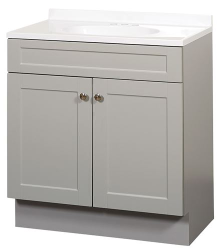 Zenna Home SBC30GY 2-Door Shaker Vanity with Top, Wood, Cool Gray, Cultured Marble Sink, White Sink
