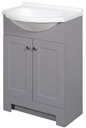 Zenna Home SEC24GY 2-Door Euro Shaker Vanity with Top, Wood, Cool Gray, Cultured Marble Sink, White Sink
