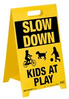 HY-KO PFS-KID Sign Stand, SLOW KIDS AT PLAY, Black/Yellow Legend, Plastic