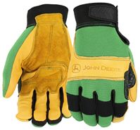 WEST CHESTER John Deere JD00009-XL Gloves, Mens, XL, Reinforced Thumb, Hook and Loop Cuff, Spandex Back, Green/Yellow