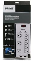 Prime PB523120 Surge Protector with USB Charger, 125 V, 15 A, 8 -Outlet, 2400 J Energy, White 
