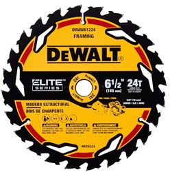 DeWALT ELITE Series DWAW61224 Circular Saw Blade, 6-1/2 in Dia, 5/8 in Arbor, 24-Teeth, Tungsten Carbide Cutting Edge