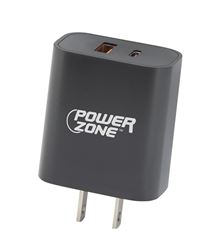 PowerZone CA-43AT PD+QC Dual USB Wall Charger, 100 to 240 V Input, 3 A Charge, Black