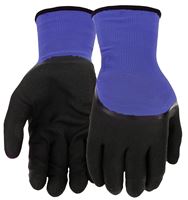 WEST CHESTER 93056/L Dipped Gloves, Mens, L, Elastic Knit Wrist Cuff, Nitrile Coating, Polyester Glove, Black/Blue