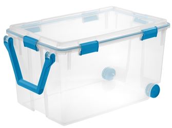 Sterilite 19434303 Wheeled Gasket Box, 120 qt, Latches Locking, Plastic, Blue Aquarium, Ergonomic Handle