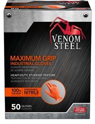 VENOM STEEL Maximum Grip Series VEN6085 Industrial Gloves, One-Size, Nitrile, Powder-Free, Hi-Vis Orange, 9-1/2 in L
