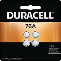 DURACELL 76AB4PK Battery, 1.5 V Battery, 110 mAh, LR44 Battery, Alkaline