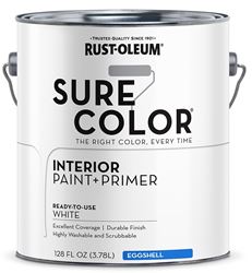 RUST-OLEUM Sure Color 380217 Interior Wall Paint, Eggshell Sheen, White, 1 gal, Can, 400 sq-ft Coverage Area  2 Pack