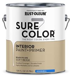RUST-OLEUM Sure Color 380222 Interior Wall Paint, Eggshell Sheen, Soft Beige, 1 gal, Can, 400 sq-ft Coverage Area  2 Pack