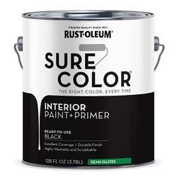 RUST-OLEUM Sure Color 380228 Interior Wall Paint, Semi-Gloss Sheen, Black, 1 gal, Can, 400 sq-ft Coverage Area  2 Pack