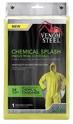 VENOM STEEL VENCV400 Chemical Splash Coveralls, L, XL, Unisex, Zipper Closure, Polyethylene/Polypropylene, Yellow