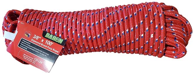 BARON 52217 Rope, 3/8 in Dia, 100 ft L, 198 lb Working Load, Polypropylene, Assorted