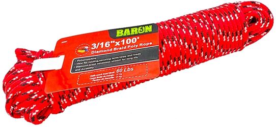 BARON 52607 Rope, 3/16 in Dia, 100 ft L, 40 lb Working Load, Polypropylene, Assorted