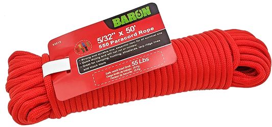 BARON 63015 550 Paracord, 5/32 in Dia, 50 ft L
