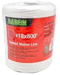 BARON 70817 Twisted Mason Line, #18 Dia, 800 ft L, 13 lb Working Load, Polyester, White