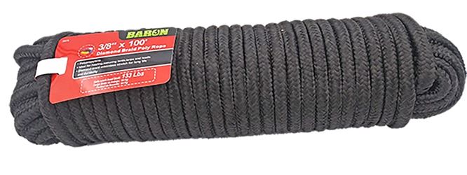 BARON 29878 Rope, 3/8 in Dia, 100 ft L, 133 lb Working Load, Polypropylene, Black