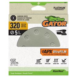 Gator 9027 Sanding Disc, 5 in Dia, 320 Grit, Aluminum Oxide Abrasive, 8-Hole