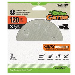 Gator 9204 Sanding Disc, 5 in Dia, 120 Grit, Aluminum Oxide Abrasive, 8-Hole