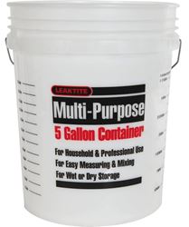 Leaktite 1123056 Multi-Purpose Pail with Handle, 5 gal Capacity, HDPE, Natural, Injection Molded No-Mark Grip Handle 