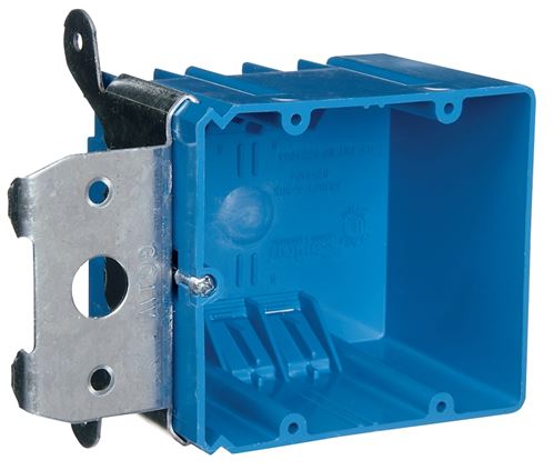 Carlon B234ADJ Outlet Box, 2 -Gang, PVC, Blue, Bracket Mounting
