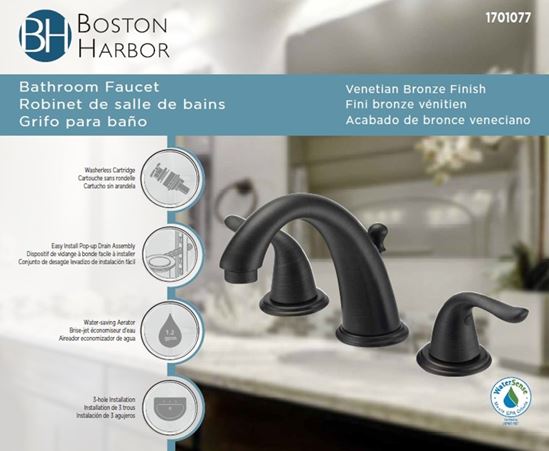 Boston Harbor TQ-FW6B0000RW Lavatory Faucet, 1.2 gpm, 2-Faucet Handle, 3-Faucet Hole, Brass/Plastic/Zinc, Lever Handle - VORG1701077