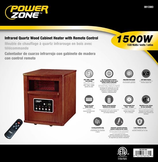 PowerZone WH-96H Infrared Quartz Wood Cabinet Heater with Remote Control, 12.5 A, 120 V, ECO/1000/1500W W, Cherry - VORG0013383