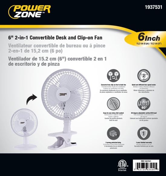 PowerZone FT-602 Oscillating Portable Fan, 120 VAC, 6 in Dia Blade, 3-Blade, 2-Speed, 60 deg Rotating, White - VORG1937531