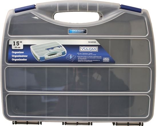 Vulcan 320001 Organizer Box, 14-3/4 in L x 11 in W x 2-1/8 in H, Plastic, Black/Blue, 1-Drawer, 23-Compartment, Pack of 6 - VORG7210735