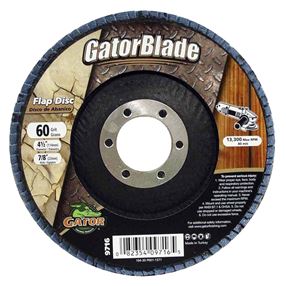 Gator 9716 Flap Disc, 4-1/2 in Dia, 7/8 in Arbor, 60 Grit, Zirconium Oxide Abrasive