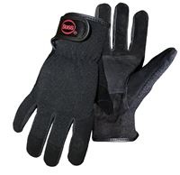 BOSS GUARD 4043L Mechanic Gloves, Unisex, L, Open, Shirred Elastic Back Cuff, Goatskin Leather/Spandex, Black