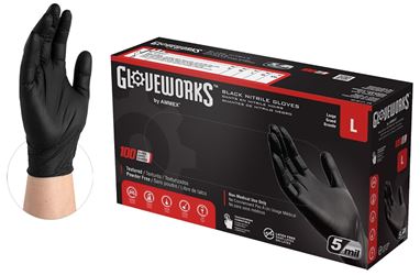 GLOVEPLUS GPNB46100 Non-Sterile Gloves, L, Nitrile, Powder-Free, Black, 13.86 in L 