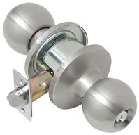 Tell Manufacturing CL101704 Door Knob, Satin, Commercial, 2 Grade, C Keyway, 2-3/8 to 2-3/4 in Backset, Non-Handed Hand 