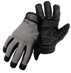 BOSS 5204M Utility Mechanics Gloves, M, Wing Thumb, Wrist Strap Cuff, PVC, Black/Gray 