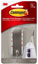 Command 17034BN-ES Hook, Metal/Plastic, Brushed Nickel, 3 lb 4 Pack 